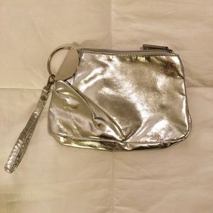 Silver Clutch with Detachable Wristlet